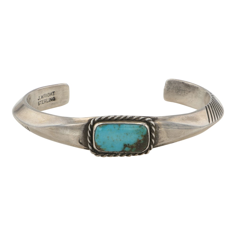 J. Wright Vintage Navajo Nevada Turquoise Triangle Wire Bracelet (1 of 3)
