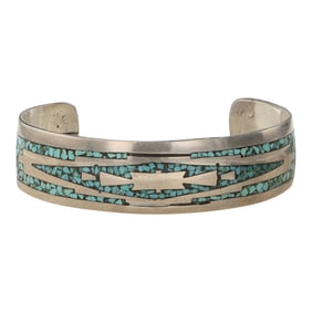 Vintage Navajo Turquoise Chip Inlay Cuff Bracelet