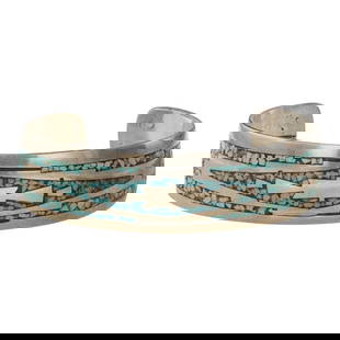 Vintage Navajo Turquoise Chip Inlay Cuff Bracelet: Sterling Silver | Genuine Turquoise | Vintage Navajo Turquoise Chip Inlay Cuff Bracelet | Navajo Native American Southwest Indian Jewelry | Good (no breaks or damages) | Approximate Weight: 27 Grams |
