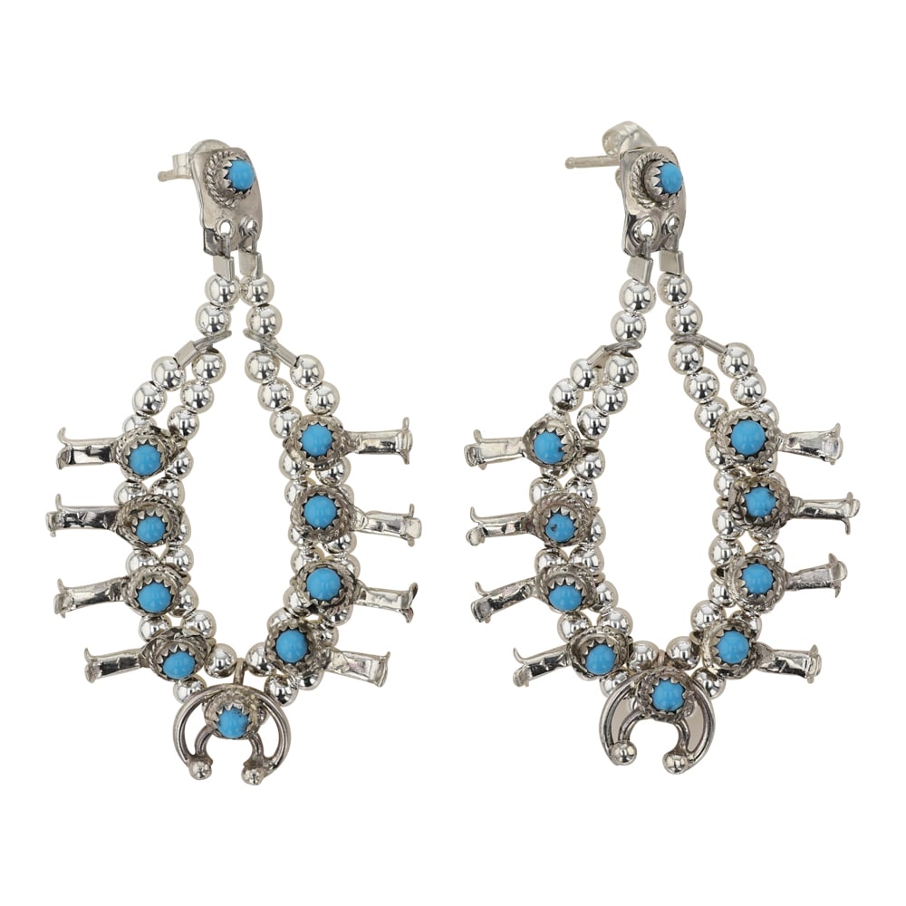 Navajo Kingman Turquoise Mini Squash Blossom Earrings (1 of 2)