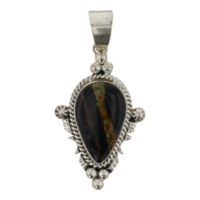 Randy Billy Navajo Blackjack Turquoise Pendant