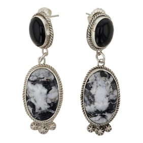 Navajo White Buffalo & Black Onyx Earrings