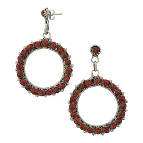 Zuni Mediterranean Coral Petit Point Hoop Earrings