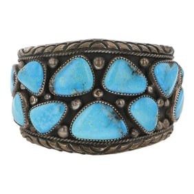Vintage Navajo Kingman Turquoise Large Cuff Bracelet