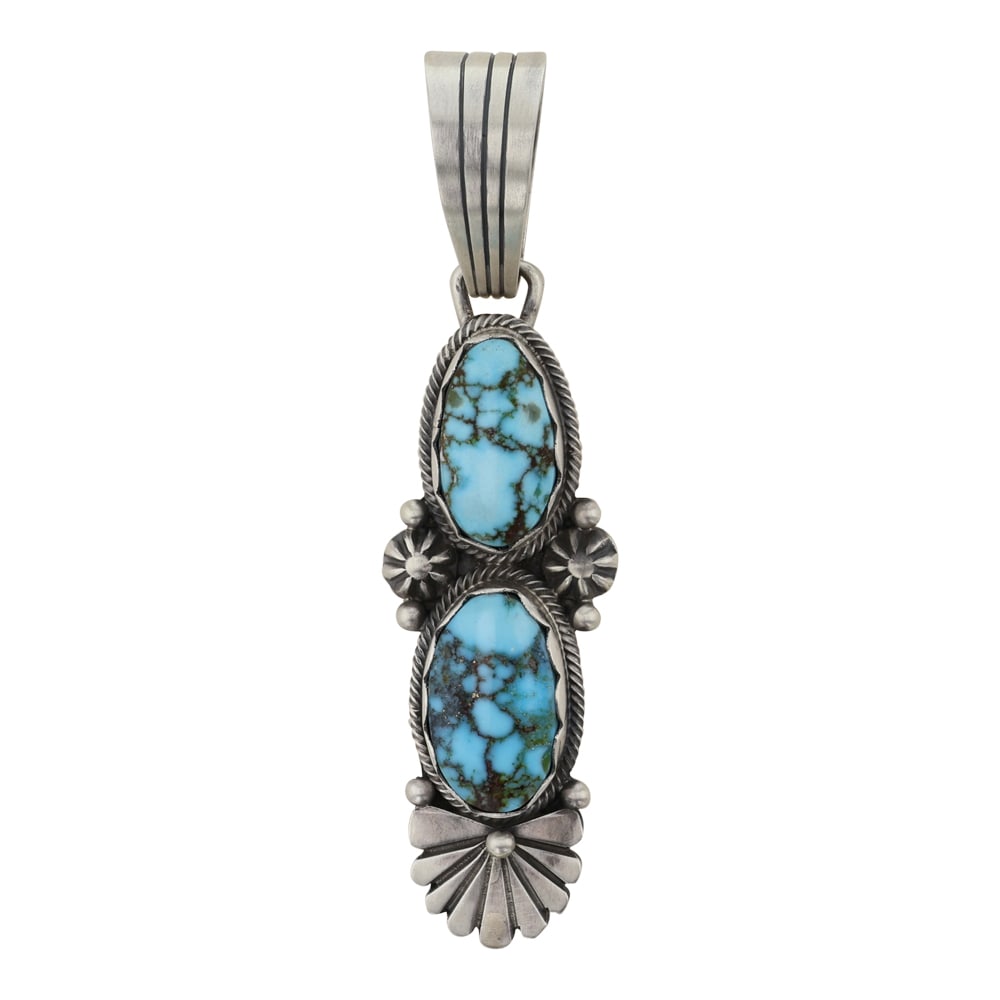 Daniel Benally Navajo Turquoise Mountain Turquoise Two Stone Pendant (1 of 2)