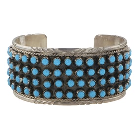Navajo Sleeping Beauty Turquoise Four Row Cuff Bracelet