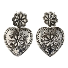 Genevieve Blackgoat Navajo Sterling Silver Bump out Heart Earrings