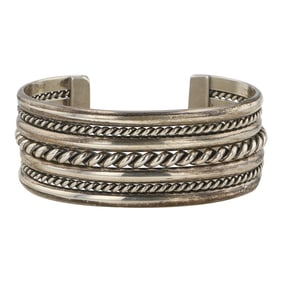 Vintage Navajo Plain Silver Twisted Wires Wide Cuff Bracelet
