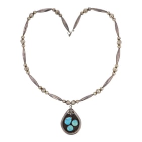 Vintage Navajo Kingman Turquoise Fluted Beads Necklace