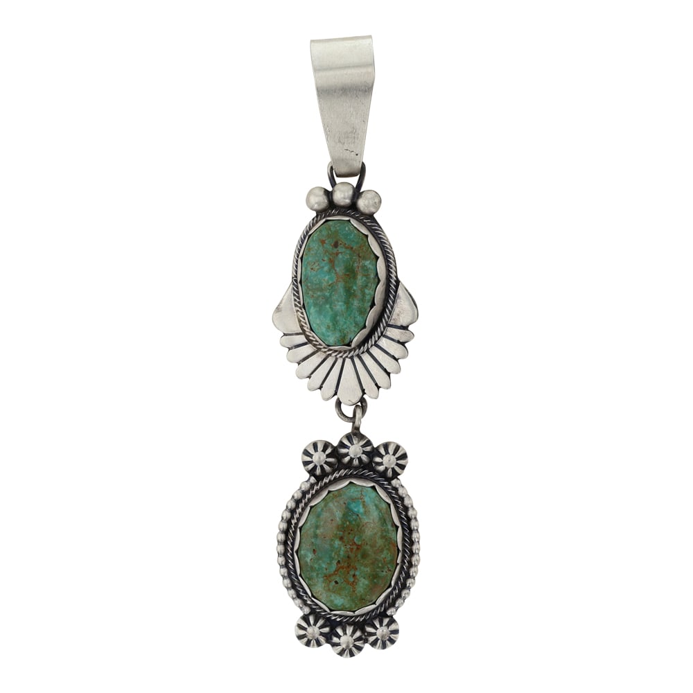 Marita Benally Navajo Nevada Turquoise Pendant: Sterling Silver | Genuine Nevada Turquoise | Marita Benally Navajo Nevada Turquoise Pendant | Navajo Native American Southwest Indian Jewelry | Good (no breaks or damages) | Approximate Weight: 21 Gra