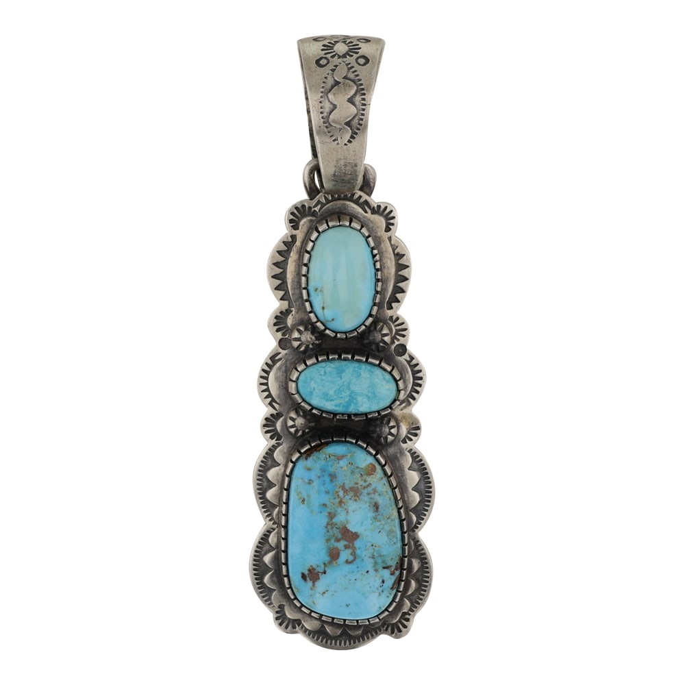 Bobby Johnson Navajo Blue Ridge Turquoise Three Stone Pendant (1 of 2)