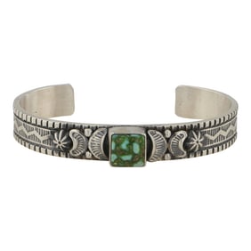 Francis Melvin Navajo Sonoran Gold Turquoise Stamp Work Cuff Bracelet