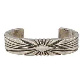 Thomas Jim Navajo Sterling Silver Heavy Deep Stamp-Work Cuff Bracelet