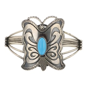 Marita Benally Navajo Sleeping Beauty Turuqois Butterfly Cuff Bracelet