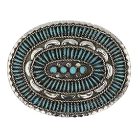 Zuni Sleeping Beauty Turquoise Needlepoint Belt Buckle