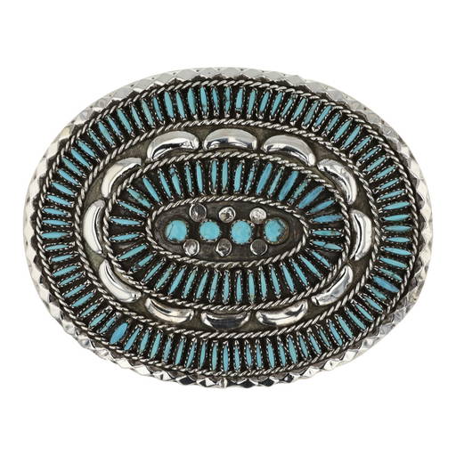 Item #886X- Vintage Navajo Turquoise Coral 3-Dimensional Bear Feathers Silver Belt Buckle -Men's And Women's Belt Buckles ~ Native American Jewelry