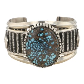 Byran Joe ( Son of AL Joe) Navajo Spiderweb Turquoise Wide Cuff Bracelet