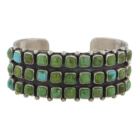 Paul Livingston Navajo Sonoran Gold Turquoise Three Row Cuff Bracelet