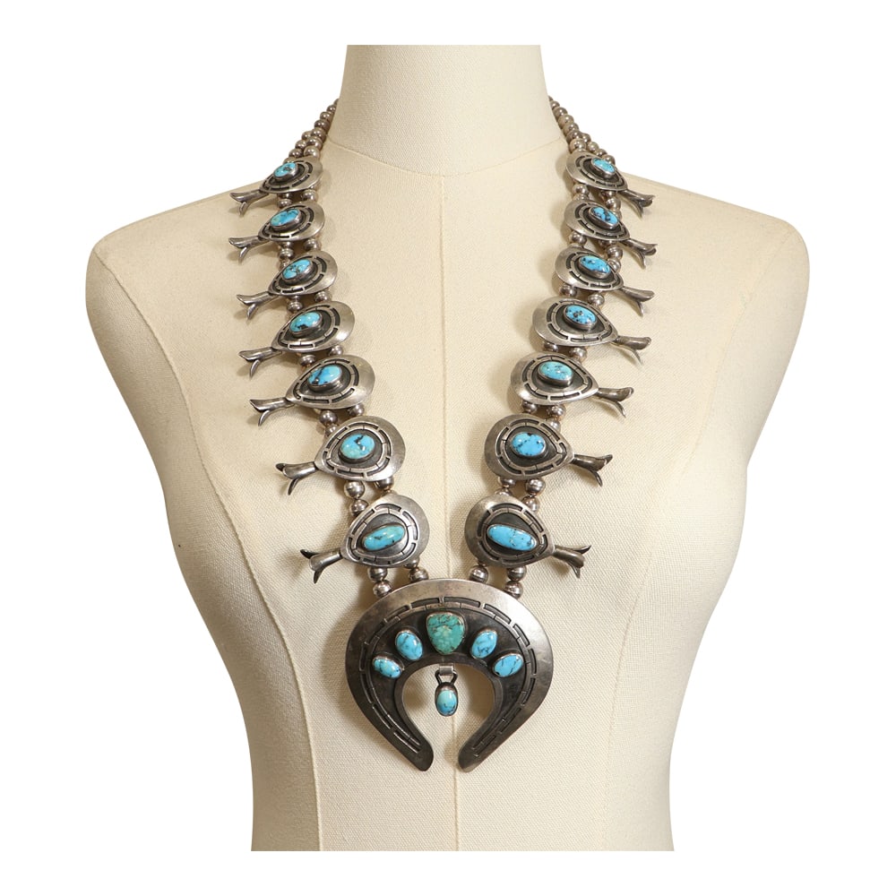 Vintage Navajo Ithaca Peak Turquoise Large Squash Blossom Necklace (1 of 4)
