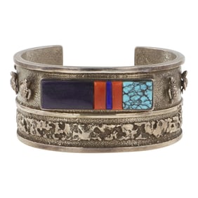Roy Talahaftewa Hopi Sugilite Turquoise & Coral Cuff Bracelet