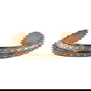 Randy Secatero Navajo Sterling Silver & Copper Triangle Wire Stamp-Work Cuff Bracelet: Sterling Silver & Copper | | Randy Secatero Navajo Sterling Silver & Copper Triangle Wire Stamp-Work Cuff Bracelet | Navajo Native American Southwest Indian Jewelry | Good (no breaks or damages) | App