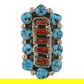 Navajo Mediterranean Coral & Kingman Turquoise Long Statement Ring