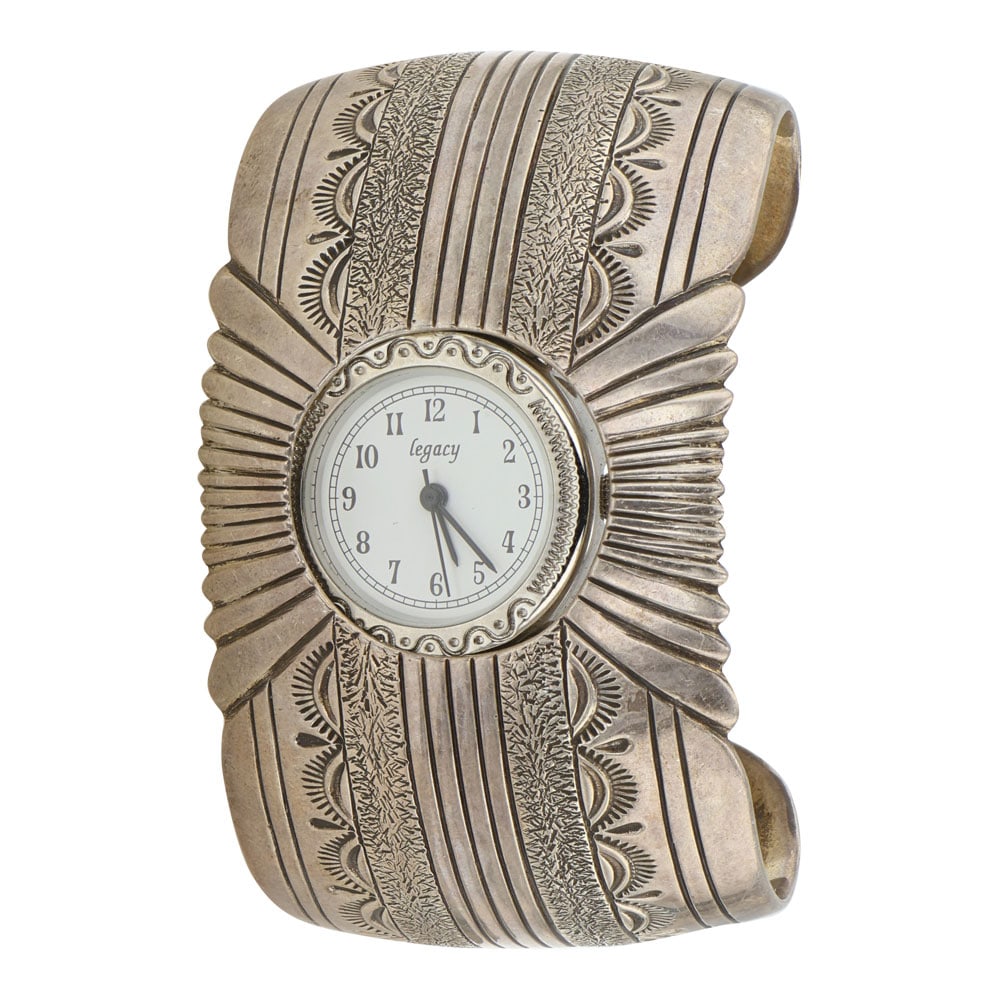 Navajo Sterling Silver Stamp-Work Watch Cuff Bracelet (1 of 3)