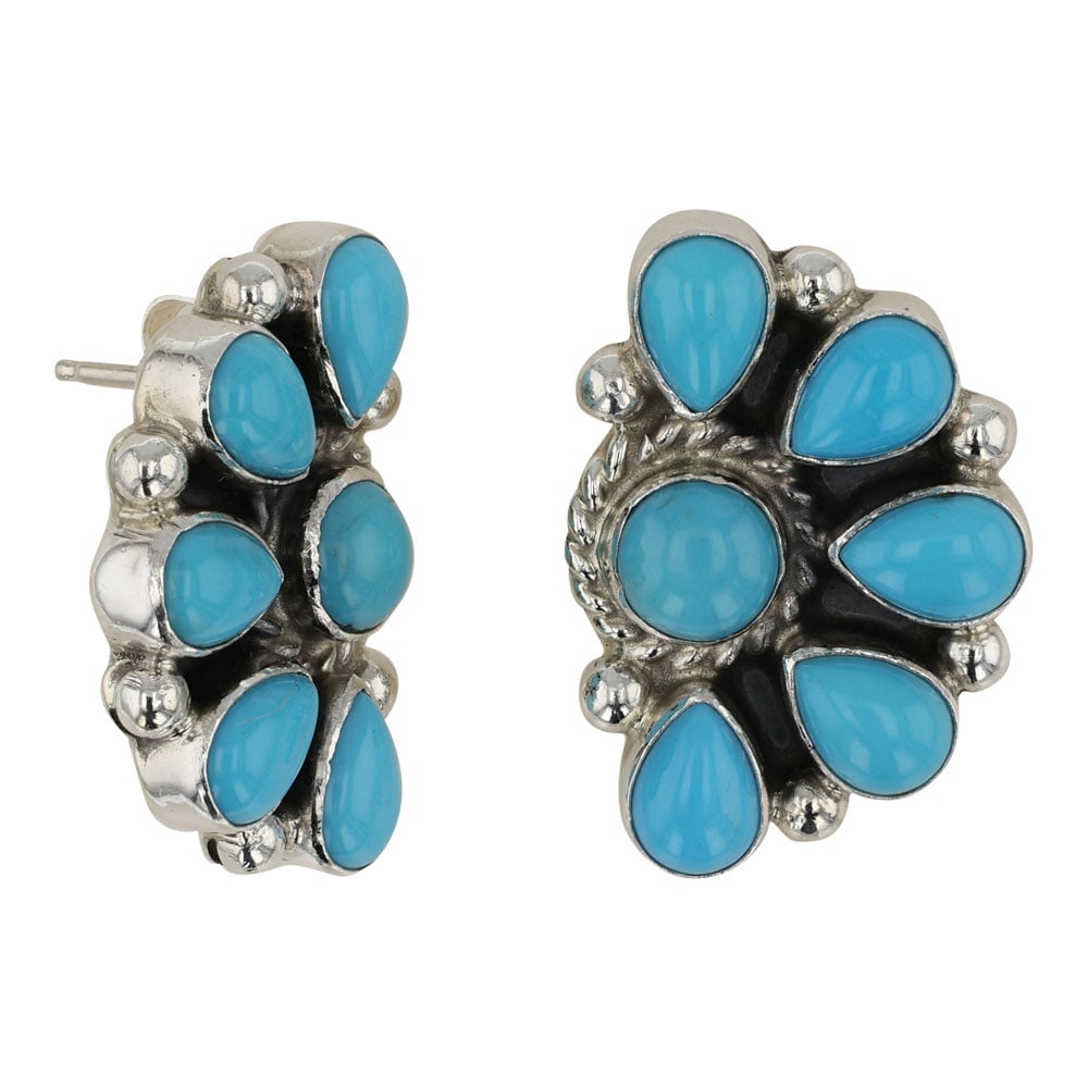 Navajo Kingman Turquoise Half Cluster Earrings (1 of 2)
