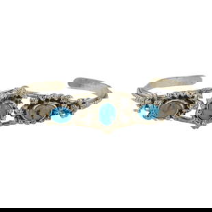 Navajo Kingman Turquoise Three Stone Cuff Bracelet: Sterling Silver | Genuine Kingman Turquoise | Navajo Kingman Turquoise Three Stone Cuff Bracelet | Navajo Native American Southwest Indian Jewelry | Good (no breaks or damages) | Approximate Weight: 1