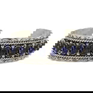 Chris Charley Navajo Lapis Traditional Cuff Bracelet: Sterling Silver | Genuine Lapis | Chris Charley Navajo Lapis Traditional Cuff Bracelet | Navajo Native American Southwest Indian Jewelry | Good (no breaks or damages) | Approximate Weight: 41 Grams |
