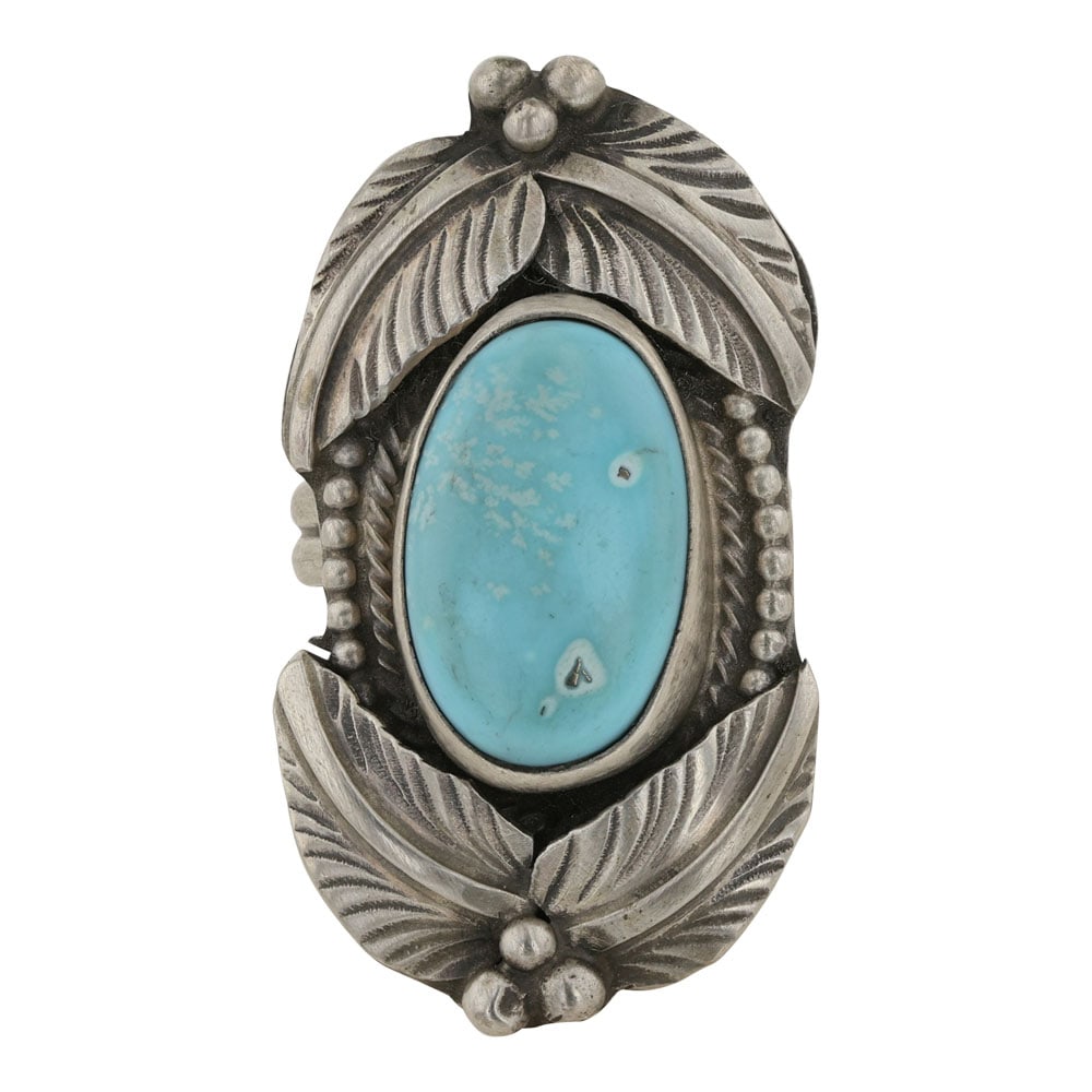 Lydia Begay Navajo Compitos Turquoise Leaf work Ring (1 of 3)