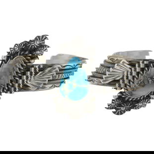 Michael Calladito Navajo Sonoran Gold Turquoise Cuff Bracelet: Sterling Silver | Genuine Sonoran Gold Turquoise | Michael Calladito Navajo Sonoran Gold Turquoise Cuff Bracelet | Navajo Native American Southwest Indian Jewelry | Good (no breaks or damages) | Appro