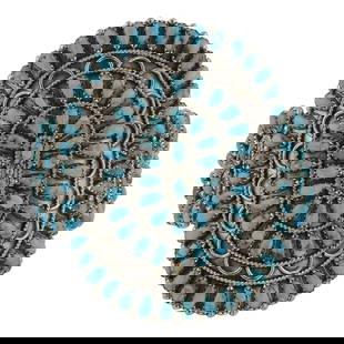 Navajo Nacozari Turquoise Cluster Cuff Bracelet: Sterling Silver | Genuine Nacozari Turquoise | Navajo Nacozari Turquoise Cluster Cuff Bracelet | Navajo Native American Southwest Indian Jewelry | Good (no breaks or damages) | Approximate Weight: 51
