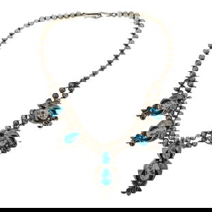 Vintage Navajo Sleeping Beauty Turquoise Necklace: Sterling Silver | Genuine Sleeping Beauty Turquoise | Vintage Navajo Sleeping Beauty Turquoise Necklace | Navajo Native American Southwest Indian Jewelry | Good (no breaks or damages) | Approximate We