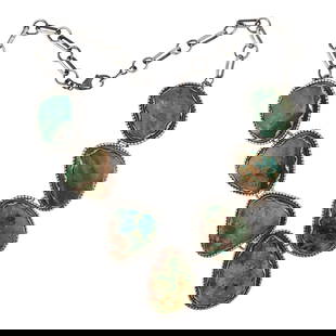 Randy Boyd Navajo Royston Freeform Large Turquoise Stamped Bezel Choker Necklace: Sterling Silver | Genuine Royston Turquoise | Randy Boyd Navajo Royston Freeform Large Turquoise Stamped Bezel Choker Necklace | Navajo Native American Southwest Indian Jewelry | Good (no breaks or da