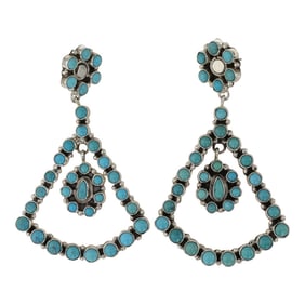 Sheila Becenti Navajo Kingman Turquoise Chandelier Earrings