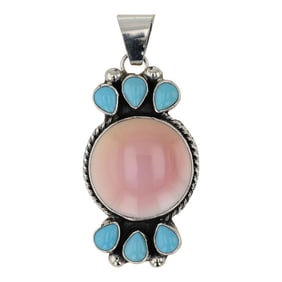 Kathleen Livingston Navajo Turquoise & Pink Conch Pendant