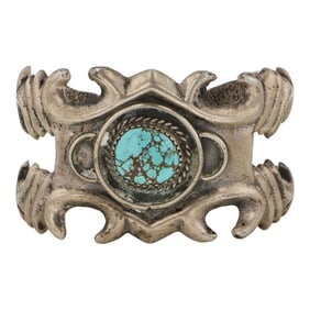Vintage Navajo Number Eight Turquoise Sandcast Cuff Bracelet