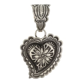 Leander Tahe Navajo Stamp-Work Heart Pendant