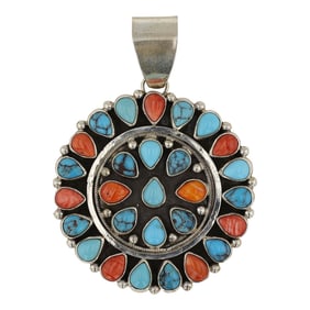 Beatty Tom Navajo Turquoise & Spiny Oyster Cluster Pendant