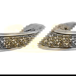 Johnathan Nez Navajo Award Winning Artist Deep Stamp 14K Gold & Sterling Silver Heavy Guage Cuff: Sterling Silver | | Johnathan Nez Navajo Award Winning Artist Deep Stamp 14K Gold & Sterling Silver Heavy Guage Cuff Bracelet | Navajo Native American Southwest Indian Jewelry | Good (no breaks or dam