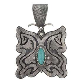 Marita Benally Navajo Compitos Turquoise Butterfly Pendant
