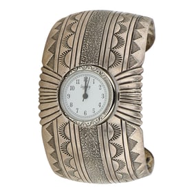 Navajo Plain Silver Stamp Work Watch Cuff Bracelet