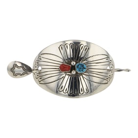 Navajo Turquoise & Coral Hair Barrette