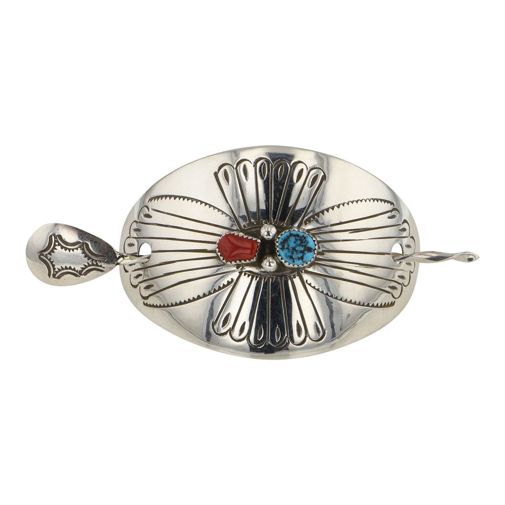 Navajo Turquoise & Coral Hair Barrette (1 of 3)