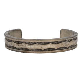 Vintage Navajo Sterling Silver Men's Stamp Cuff Bracelet