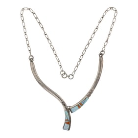Navajo Spiny Oyster & Synthetic Opal Inlay Necklace