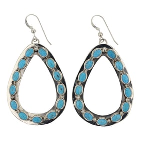 Ella Linkin Navajo Kingman Turquoise Hoop Earrings
