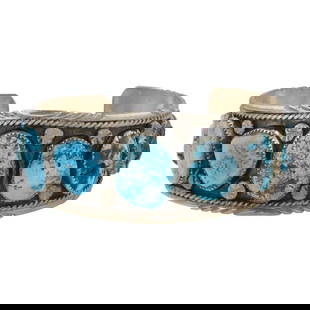 Vintage Navajo Kingman Turquoise Cuff Bracelet: Sterling Silver | Genuine Kingman Turquoise | Vintage Navajo Kingman Turquoise Cuff Bracelet | Navajo Native American Southwest Indian Jewelry | Good (no breaks or damages) | Approximate Weight: 44 Gr