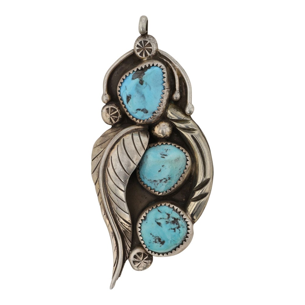 Vintage Navajo Kingman Turquoise Three Stone Pendant (1 of 2)